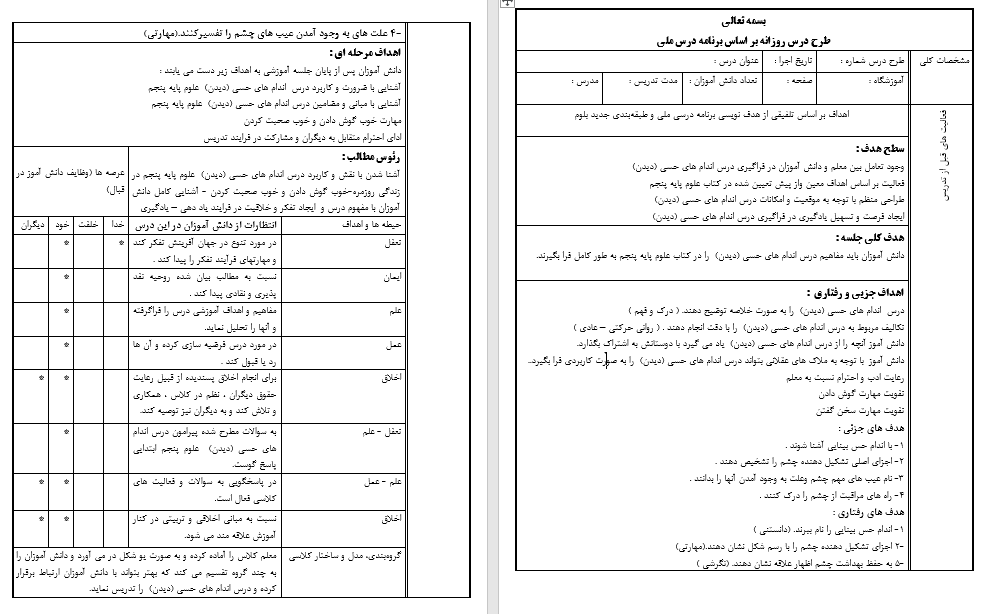 طرح درس کامل تمام دروس علوم پنجم ابتدایی